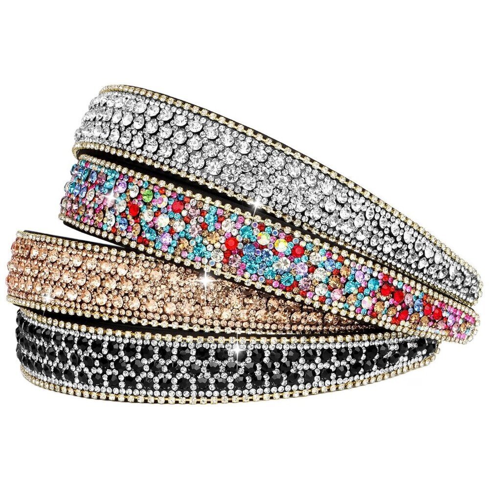 4 Pack Rhinestone Headbands Women Girls Sparkly Flower Hair Accessories